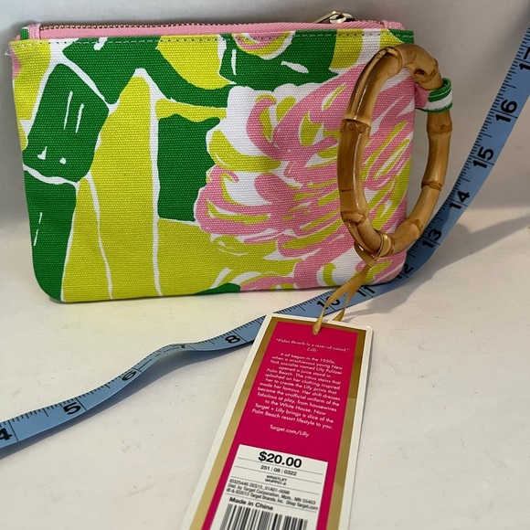Lilly Pulitzer Pink and Green Floral Wristlet with Bamboo Accent - Picture 1 of 6
